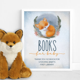 Poster Bébé mignon renard neige livres d'hiver pour bébé
