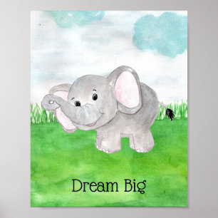 Poster Bébé mignon rêve éléphant Grosse Citation pépinièr