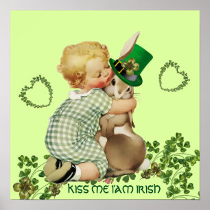 Poster BÉBÉ MIGNON SERRE UN LAPIN Jour de la Saint-Patric