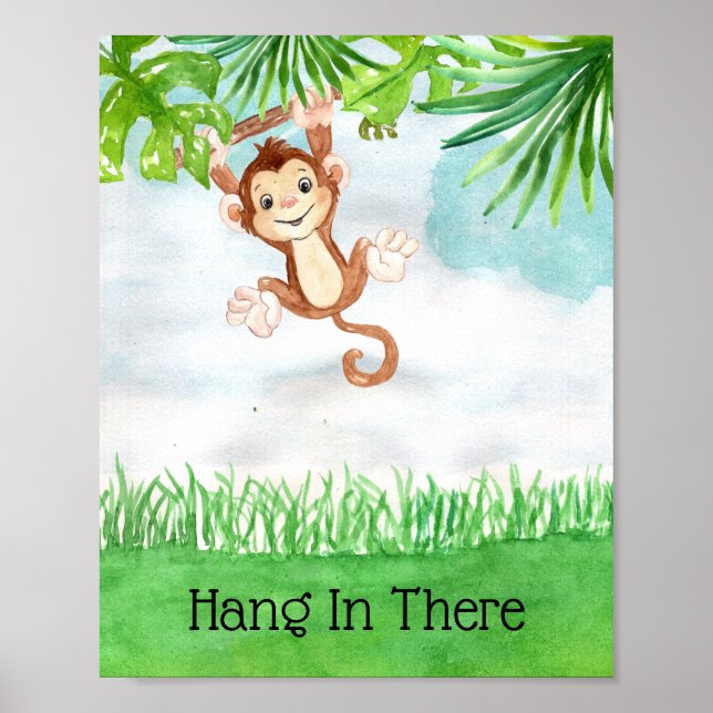 Poster Bébé mignon Singe Accroché Là Citation Pépinière (Devant)