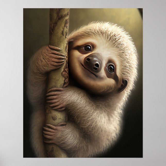 Poster Bébé mignon Sloth Souriant Faune Nature Animal (Devant)