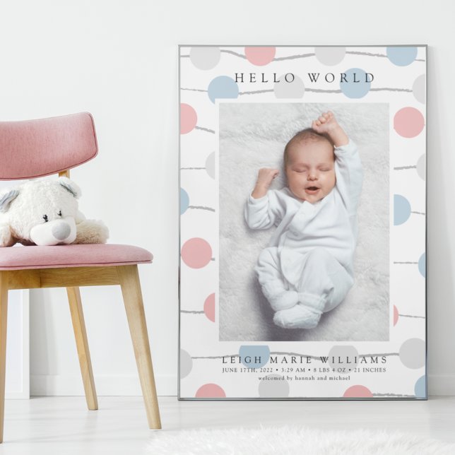 Poster BÉBÉ NAISSANCE Bonjour Pastel Pois (Créateur téléchargé)