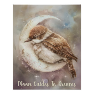 Poster Bébé oiseau rapide dormant sur la Lune