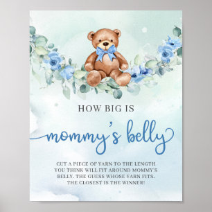 Poster Bébé ours bleu floral Quelle grande maman du ventr