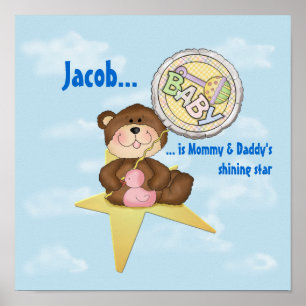Poster Bébé ours en peluche sur une étoile