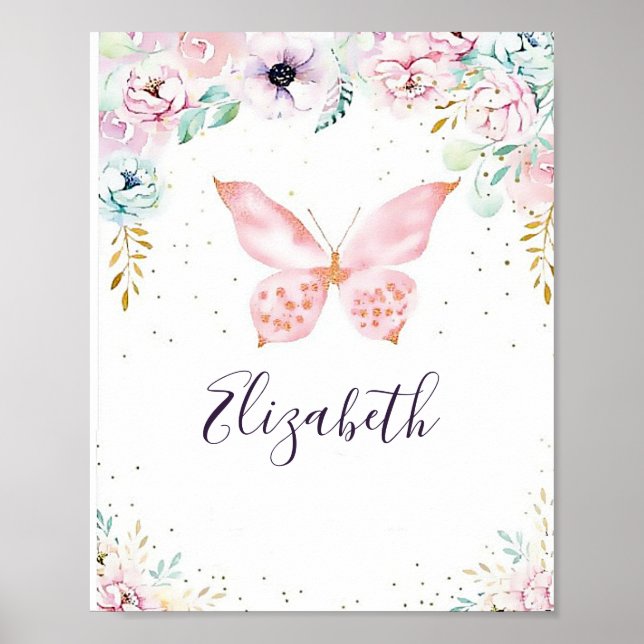Poster Bébé pastel floral et papillon (Devant)