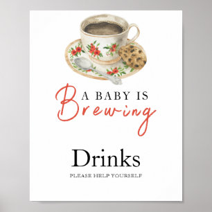 Poster Bébé prépare du café Baby shower Boissons 
