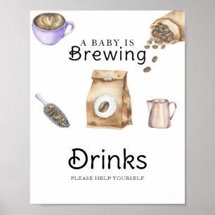 Poster Bébé prépare du café Baby shower Boissons 