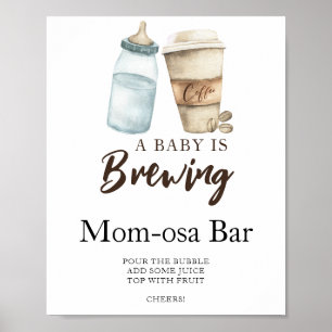 Poster Bébé prépare du café Baby shower Momosa bar