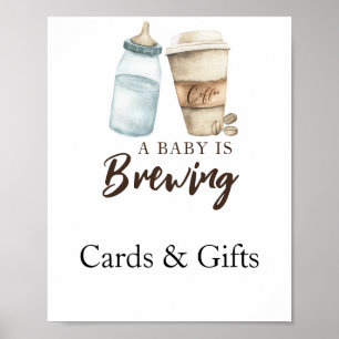 Poster Bébé prépare du café Cartes et cadeaux baby shower
