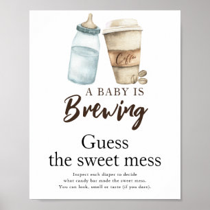 Poster Bébé prépare du café Devinez le doux désordre