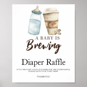 Poster Bébé prépare un café Baby shower tombola de couche