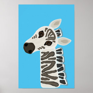 Poster Bébé primitif mignon Zebra Cartoon Safari Animal
