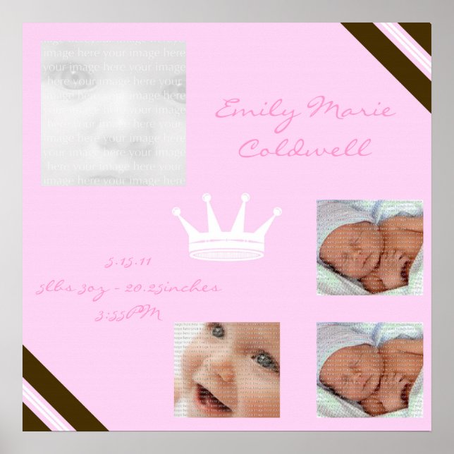 Poster Bébé Reine rose Collage de mur encadré (Devant)