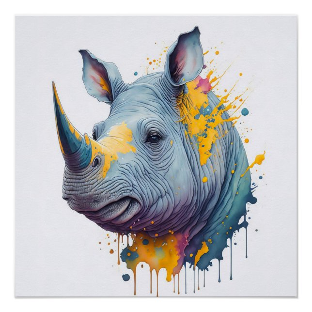 Poster Bébé Rhino Splash Art Print (Devant)
