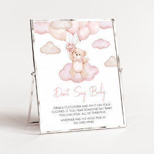 Poster Bébé rose Bear Baby shower de ballon Ne pas dire b