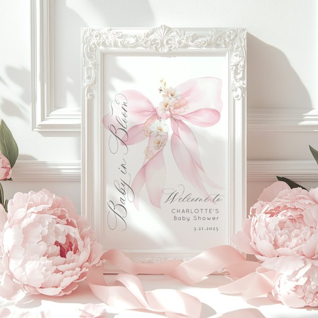 Poster Bébé rose en fleur Baby shower Bienvenue (Créateur téléchargé)