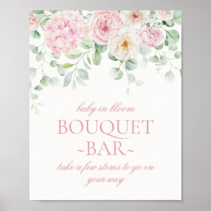 Poster Bébé rose floral en fleurs Hydrangea Bouquet Bar