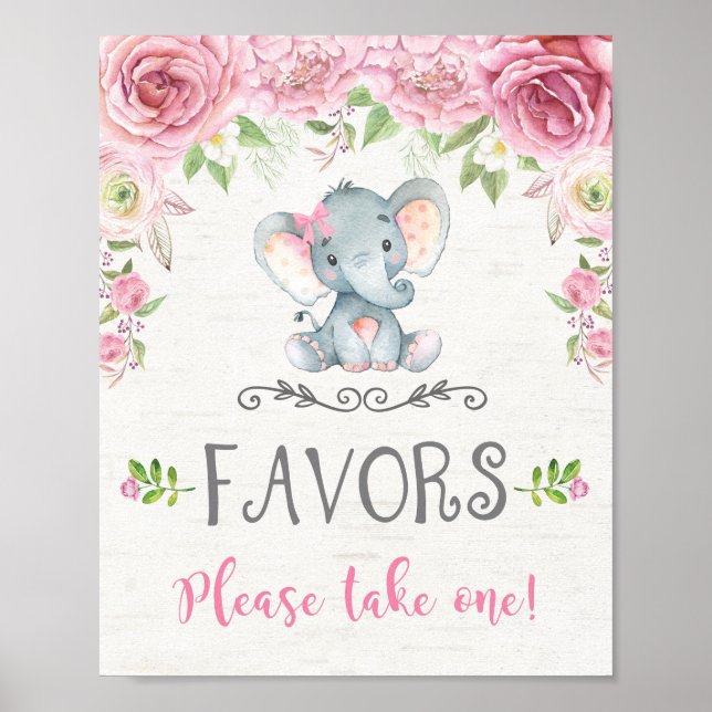 Poster Bébé rose floral Faveurs des éléphants fille des s (Devant)