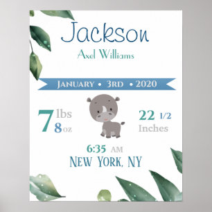 Poster Bébé Statistiques de naissance Signal Eléphant Ble