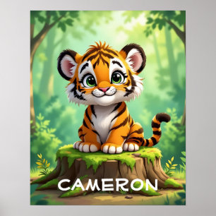 Poster Bébé Tigre   Art de nurserie de dessin animé migno