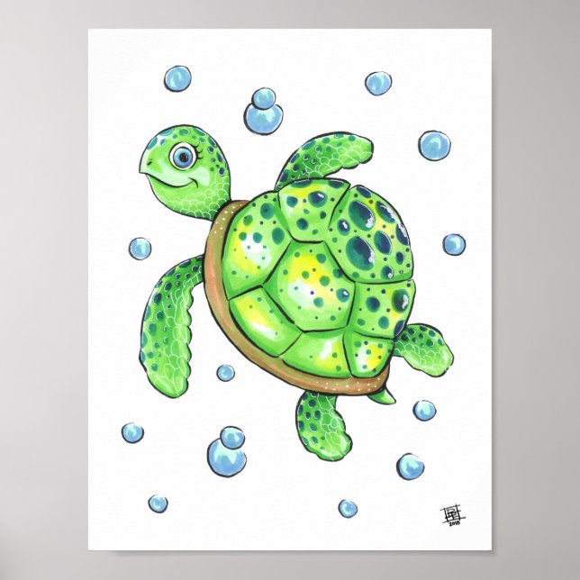 Poster Bébé tortue de mer adorable (Devant)