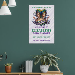 Poster Bébéaux jumeaux Lavande et Vert Fête Prénatale du