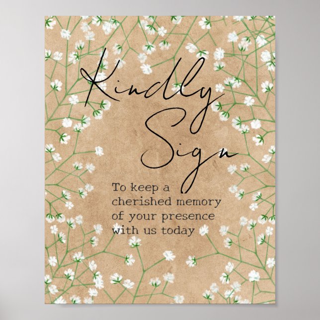 Poster Bébé's Breath Floral Rustic Kindly Signer livre d' (Devant)