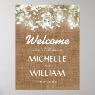 Poster Bébé's Breath Rustic Burlap Mariage Bienvenue