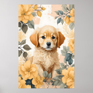 Poster Bébés mignons animaux   Golden Retriever Puppy