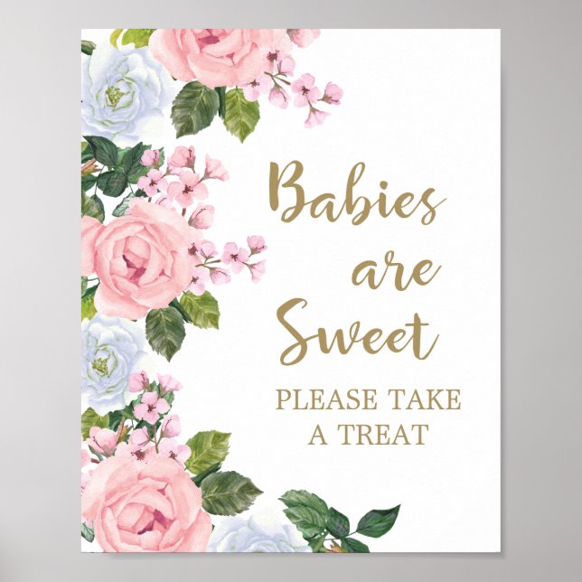 Poster Bébés rose blanc floral sont doux prendre soin (Devant)