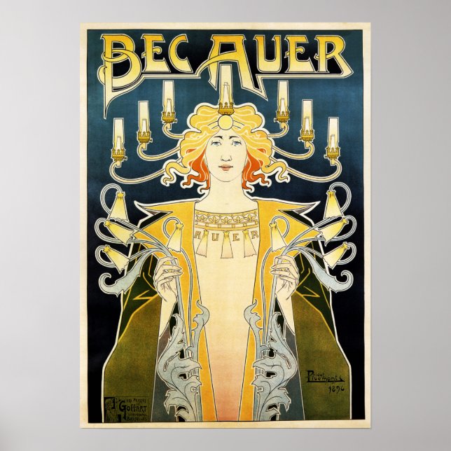 Poster BEC AOÛT 1896 Essence à gaz incandescente (Devant)