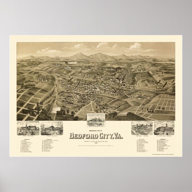 Poster Bedford City, VA Carte panoramique - 1891 (Devant)