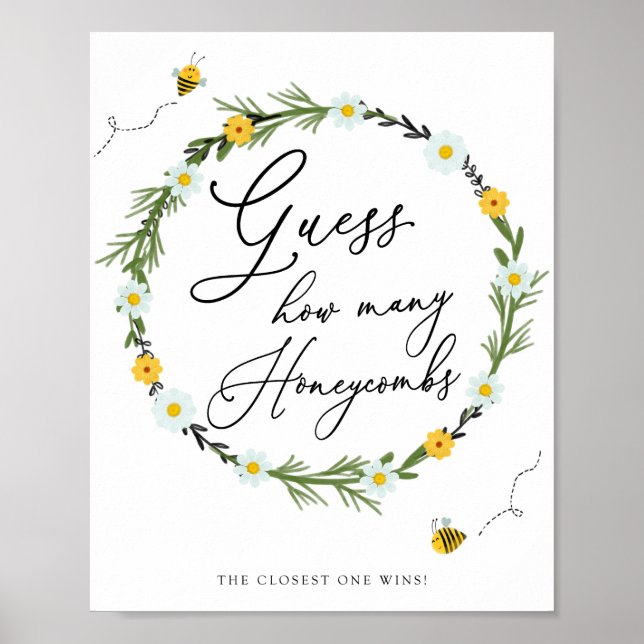 Poster Bee Baby shower Game Devine Combien de Honeycombs (Devant)