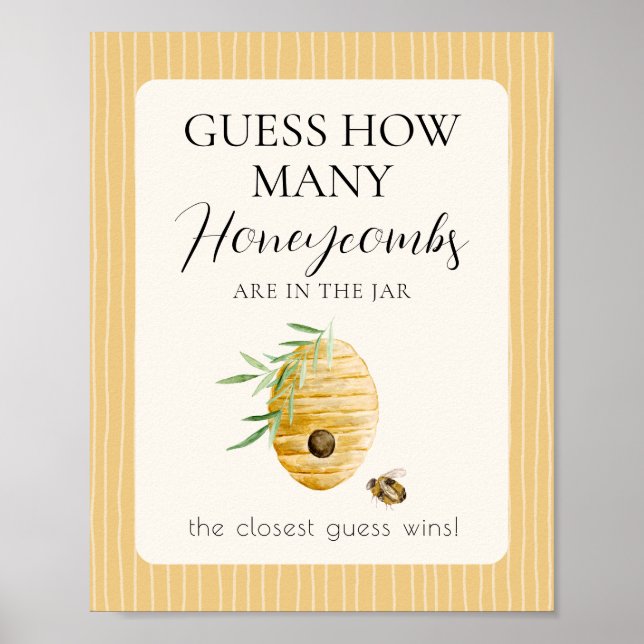 Poster Bee Baby Shower Guess How Many Game Table Sign (Devant)