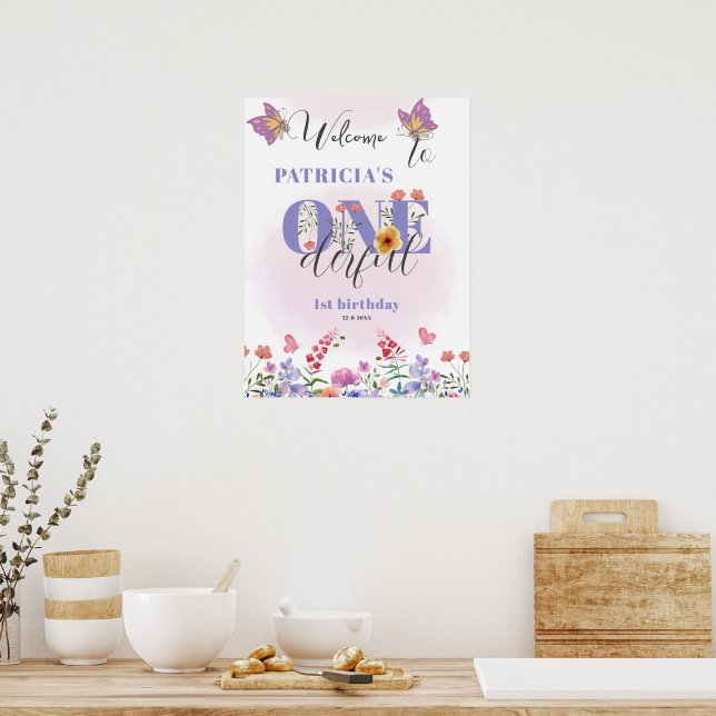 Poster Bee Fleur sauvage Onederful 1er anniversaire Bienv (Cuisine)