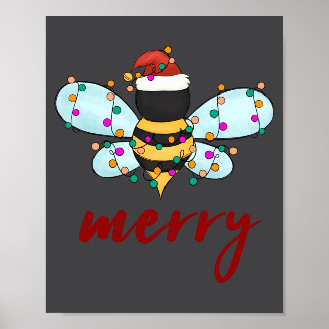 Poster Bee Merry Christmas Bee In Santa Hat Cute Merry Xm (Devant)