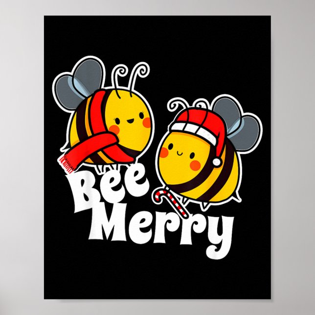 Poster Bee Merry _ Cute Honey Bees Santa Claus _ Christma (Devant)