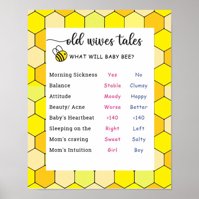 Poster Bee Old Wives Tales Gender Reveve Board (Devant)