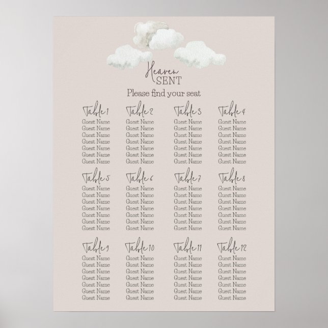 Poster Beige Heaven Sent Gender Reveal Seating Chart (Devant)