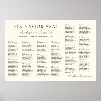 Poster Beige Minimal Wedding Alphabetical Seating Chart
