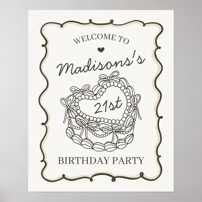 Poster Beige Retro Coquette gâteau Coquette Bienvenue (Devant)