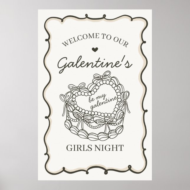 Poster Beige Retro Coquette gâteau Galentines Bienvenue (Devant)