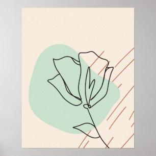 Poster Beige Une Ligne Fleur Abstrait Art Floral Imprimer