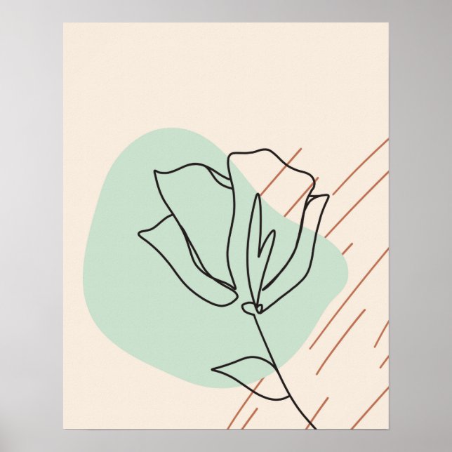 Poster Beige Une Ligne Fleur Abstrait Art Floral Imprimer (Devant)