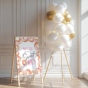 Poster beigne rose 1er anniversaire signe de bienvenue
