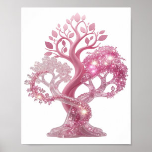 Poster Bel arbre rose PAILLAGE ROSE