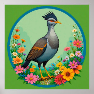 Poster Bel Oiseau Exotique au Repos Parmi des Fleurs Colo