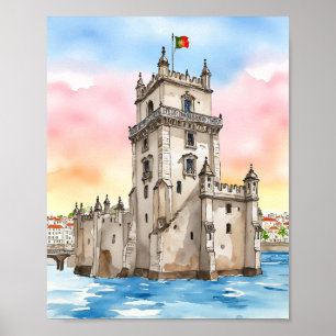 Poster Belem Tower Lisbonne Portugal Aquarelle