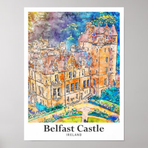 Poster Belfast Castle Irlande Travel Watercolor Sketch